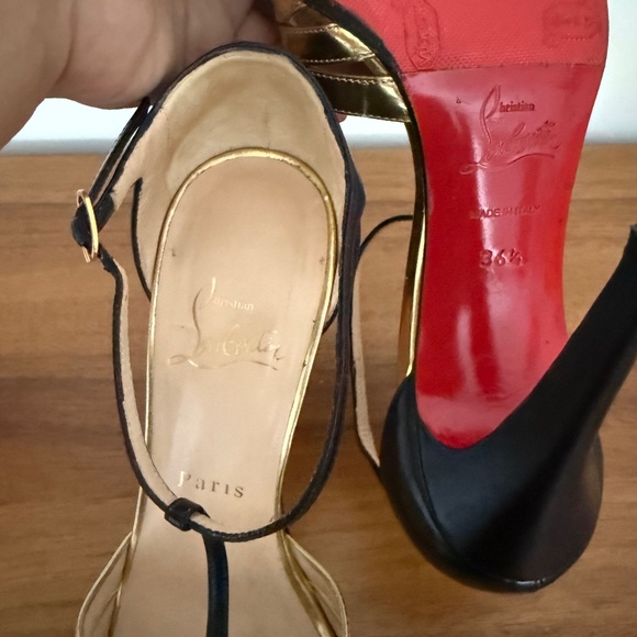 Christian Louboutin Gino 100 Tri-Color T-Strap Pumps - Picture 5 of 5